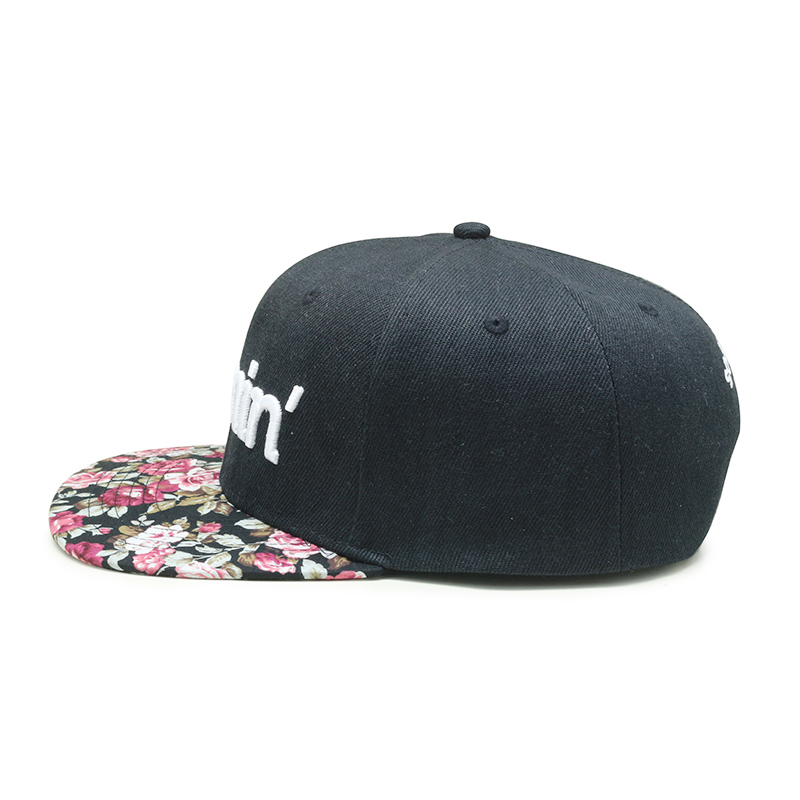 Black Cap Hat Custom 3D Embroidery Cap Men Brim Printing Custom Snapback