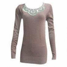 Women's pullover with beads around neck