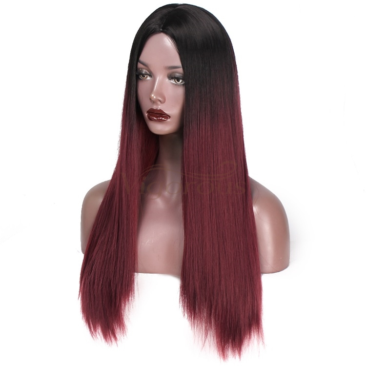 Vigorous Long Straight Red Ombre Hair Wigs Middle Part Silky Straight Synthetic Heat Resistant Wigs for Black Women