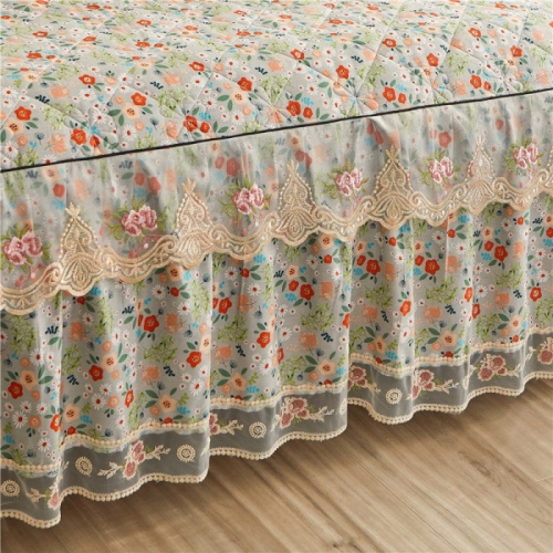 Cotton lace quilted single bed skirt