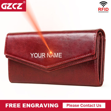 GZCZ Rfid Fashion Women Clutch Leather Wallets Long Style Multi-Functional Coin Purse Portomonee Clamp For Phone Handy Passport