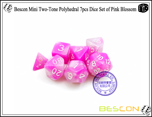Bescon Mini de dos tonos, poliédrico, 7 piezas, dados, conjunto de Pink Blossom-6 Bescon Mini Two-Tone Polyhedral 7pcs Dice Set of Pink Blossom-6