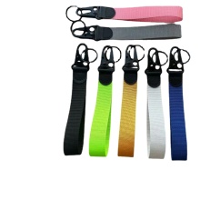 Custom Embroidered Eagle Mouth Buckle Key Chain with Woven Ribbon Lanyard