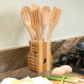 simpatico set di 6 utensili da cucina in bambù con supporto strumenti da cucina in bambù per cottura