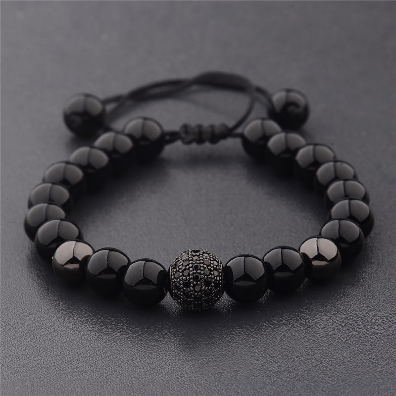 Explosion bracelet micro-inlaid zircon ball bracelet black agate sandstone couple models bracelets