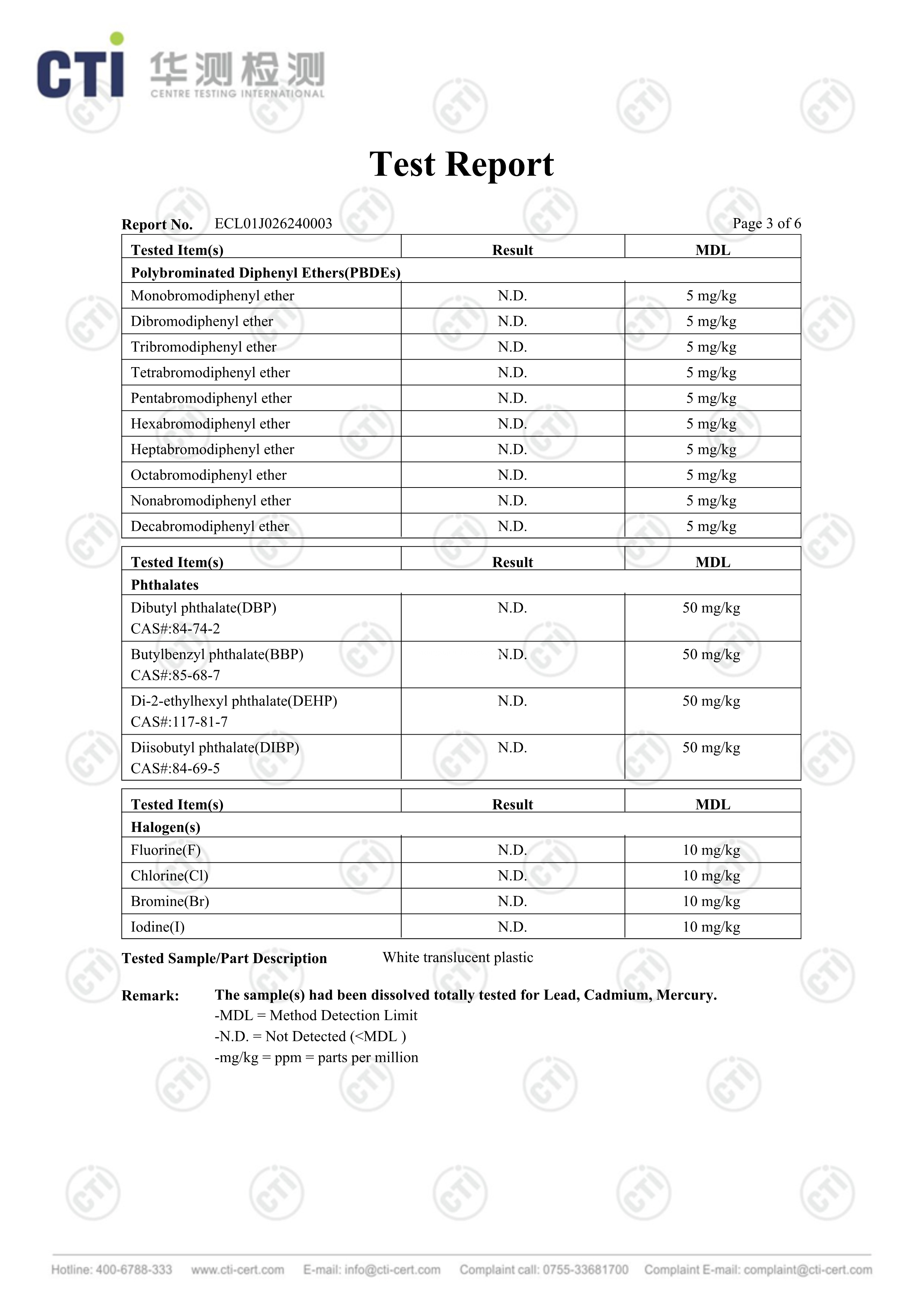 Insulation Transparent PP ROHS test report 3