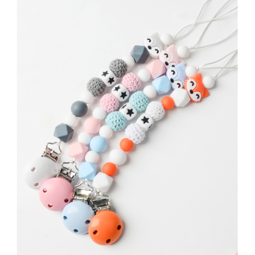 Animal Fox Silicone Wood Teething Bead Pacifier Holders