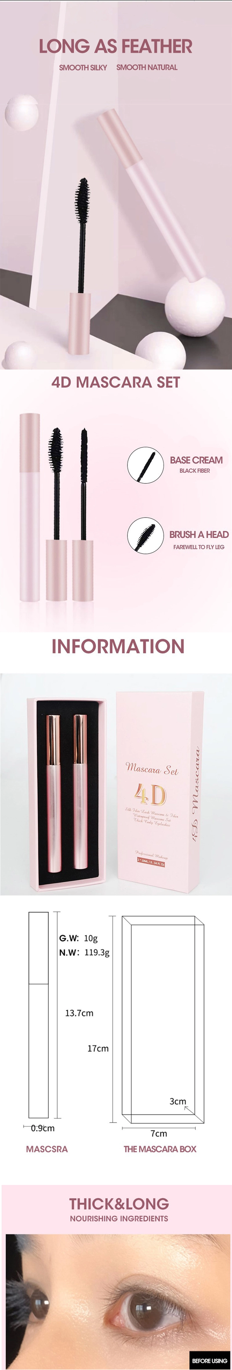 Benutzerdefinierte Private -Label Vegan Cosmetics 4D Faser wasserdichte Wimpern Make -up Beauty Mascara Sets