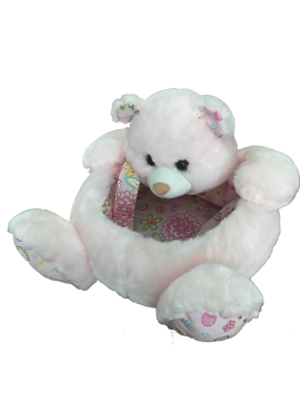 Plush Bear Basket In Pink