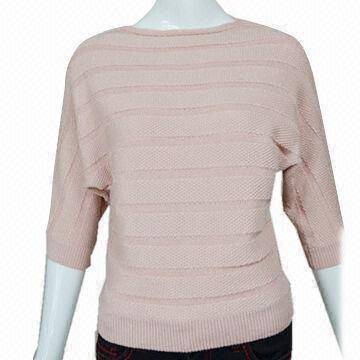 Women's Sweater with Stripe Stiching, Jumper, Made of Lurex, Acrylic and Cotton Fiber