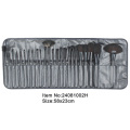 24pcs donker grijs kunststof verwerken dier/nylon haar make-up borstel werkset in combinatie met bijpassende kleur satijn geval