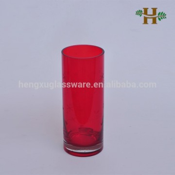 Red Glass Engraved Cylinder Vase