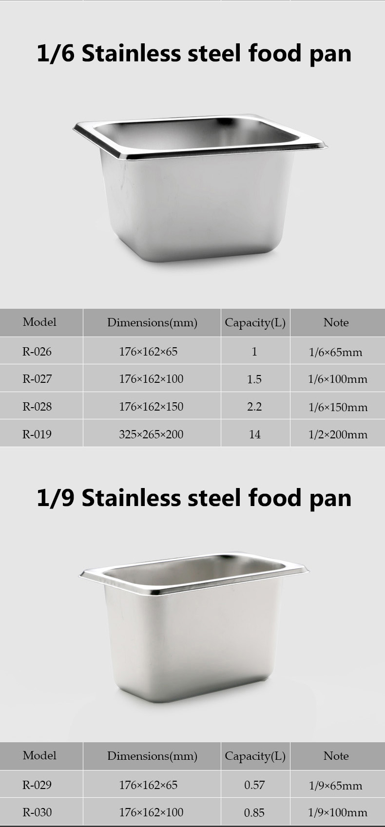 GRACE 304 Food Grade Square pots GN Pan Kitchen 1/9 1/6 1/4 1/3 Containers Lid 0.7mm Food pan Chafing Buffet Gastronorm Pan