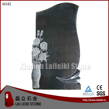 Russia Style Absolute Black Granite Monument Russian Gravestone Carved Rose