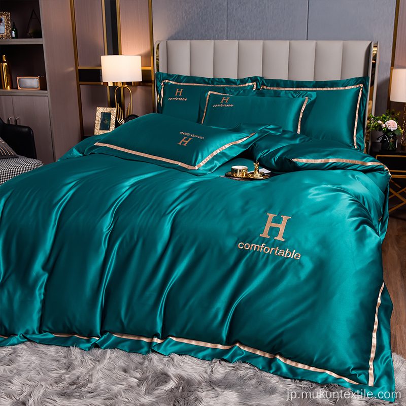 豪華なヨーロッパの光沢のあるベッドシート寝具セット
