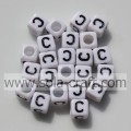 Acrylic Square White Face and Black Letter Big Diameter Hole Beads