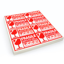 Red color warning label Fragile label sticker