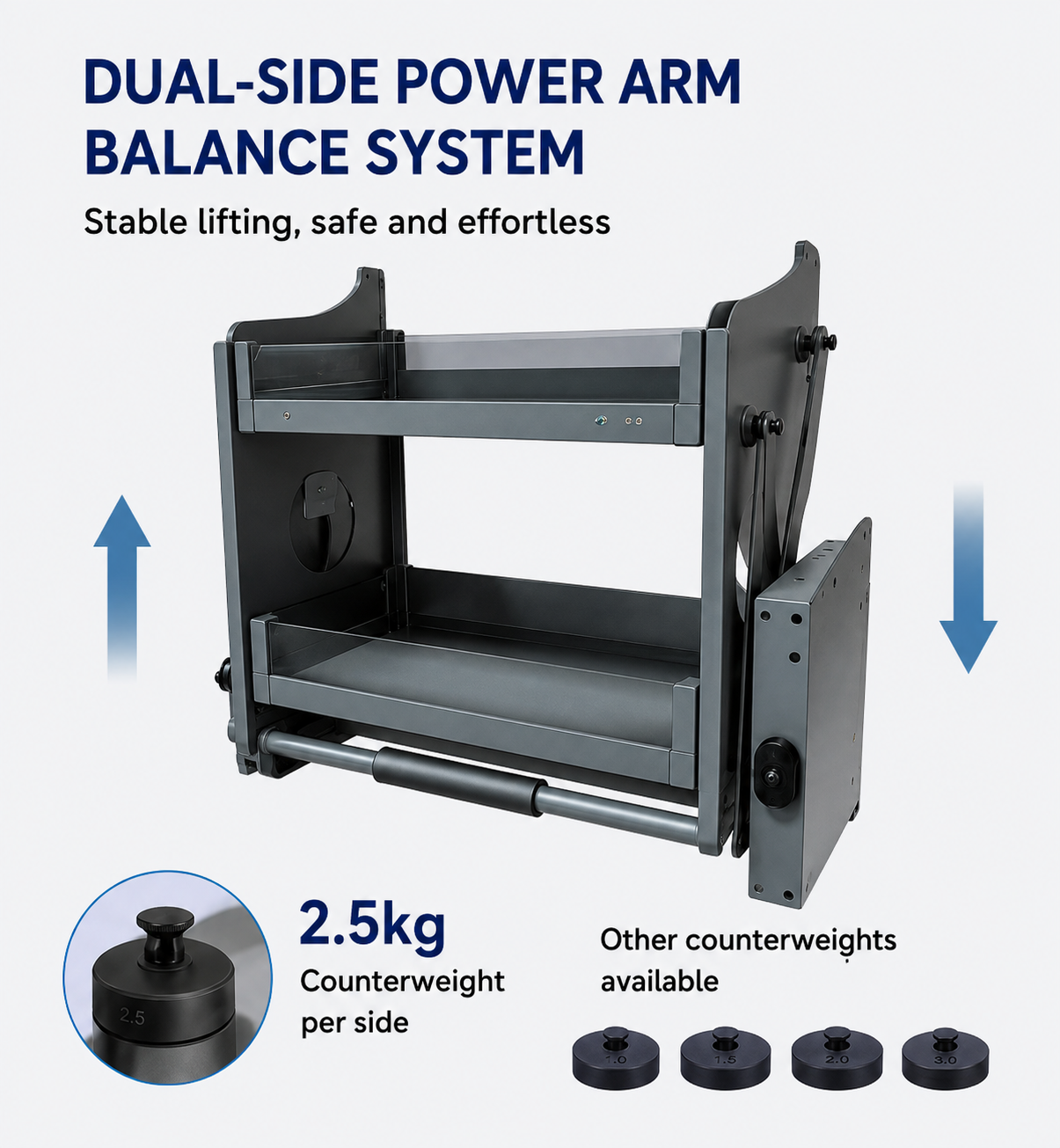 Visualização detalhada do rack de armazenamento com elevador de gabinete pull-down