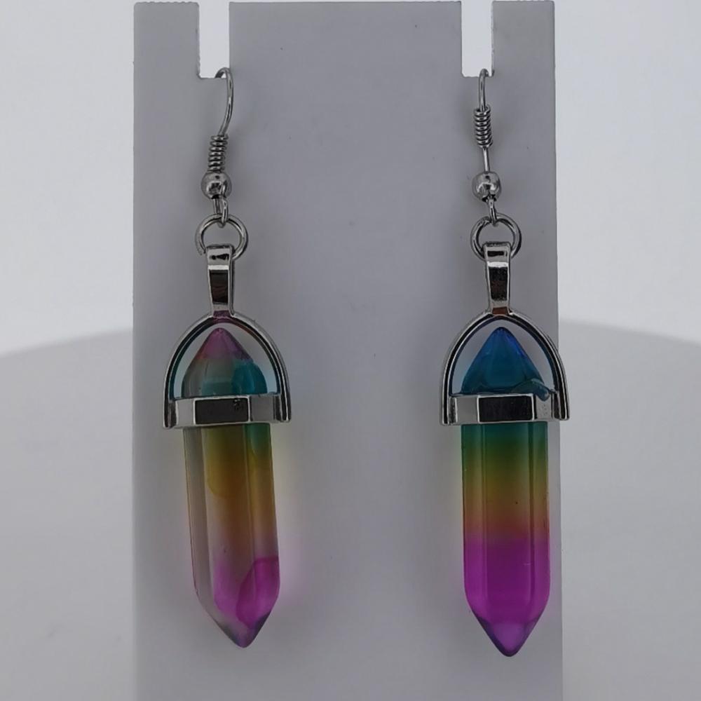 Rainbown Glass Crystal Bullet guérison des boucles d&#39;oreilles chakra