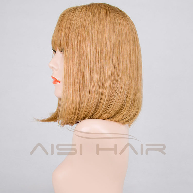 Aisi Hair Best Selling  Malaysian Hair Bob Cut Style Blonde Half Hand Tied Lace Wig For White Women