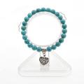 Natural Turquoise Chakra Gemstone 8mm Putaran Beads Mantra Gelang dengan Paduan Jantung