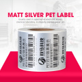 Label termal perekat PET tahan air glossy perak kosong