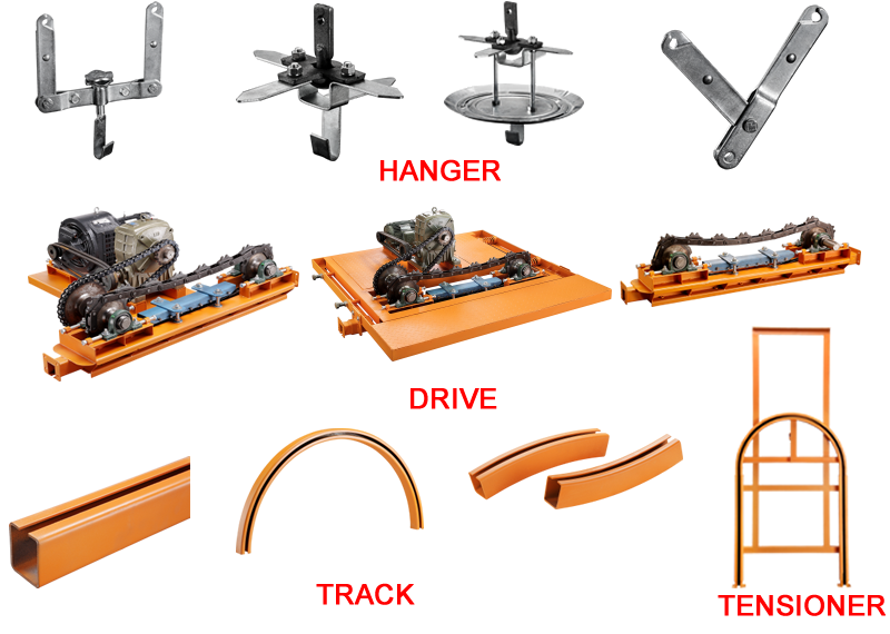 Industrial overhead conveyor hanging chain conveyor system