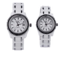 Branded Analog Quartz Couple White Ceramic Watches With Sapphire Glass