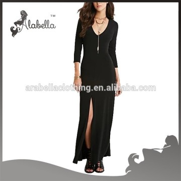 Long sleeve maxi dress with V neck muslim women long dress