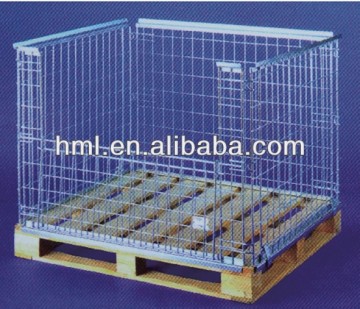 Warehouse Industrial Storage Wire Container with wooden pallet