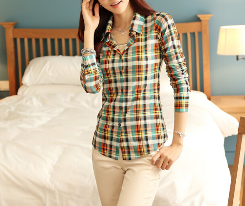 Camicia plaid gratis ruga donna manica 3/4