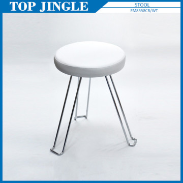 White Leather Round Cushion Folding Stool for Bar