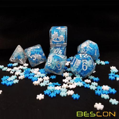 Bescon Schneeflocke Polyeder Würfel Set, Schneeflocke Poly RPG Würfel Set von 7