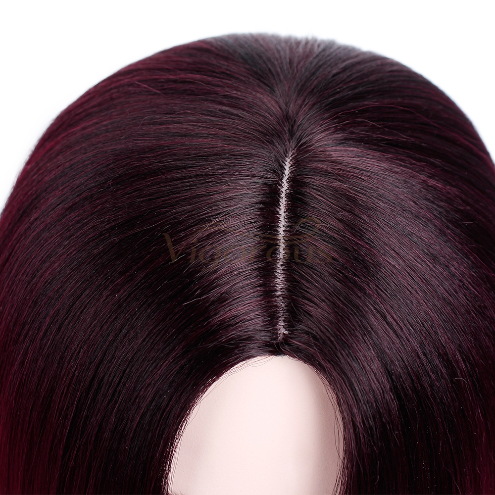 Black Ombre Wine red Synthetic no lace Wig For black Women Short Straight Bob Wigs High Temperature Fiber Middle Part