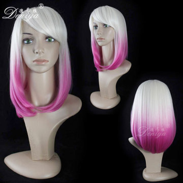 White to pink ombre color wig long straight synthetic wig for cosplay