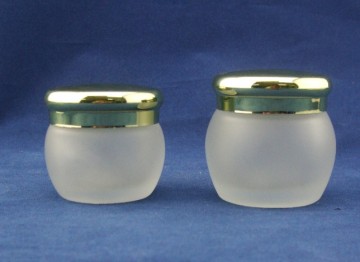 Forsted Cream Glass Jar Bottle with Green Glass Bottles