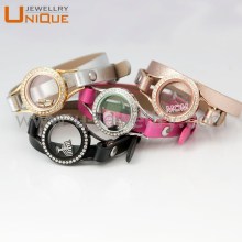 Newest design floating women locket leather bracelet