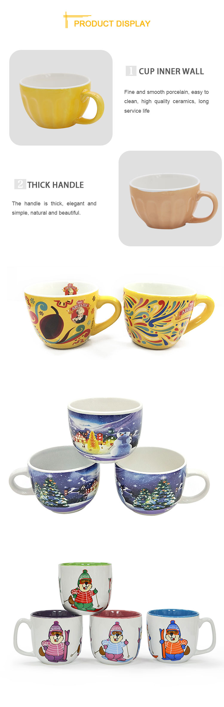 Wholesale good quality factory price ceramic soup coffee cup with handle