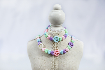 Sweet Girl's Candy Color Love&Peace Symbol Necklace Set