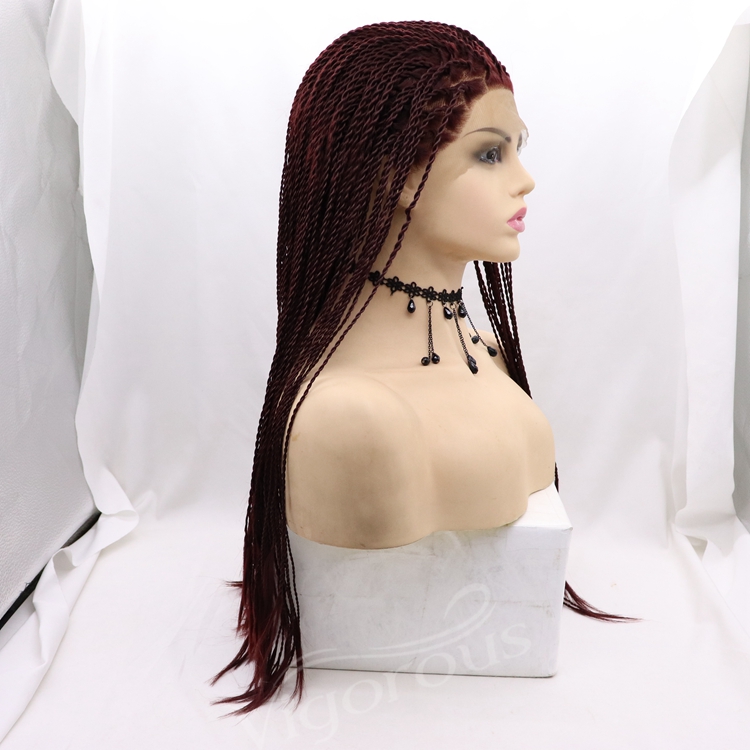 Vigorous braid long bug black wholesale cheap heat resistente synthetic wig with lace front