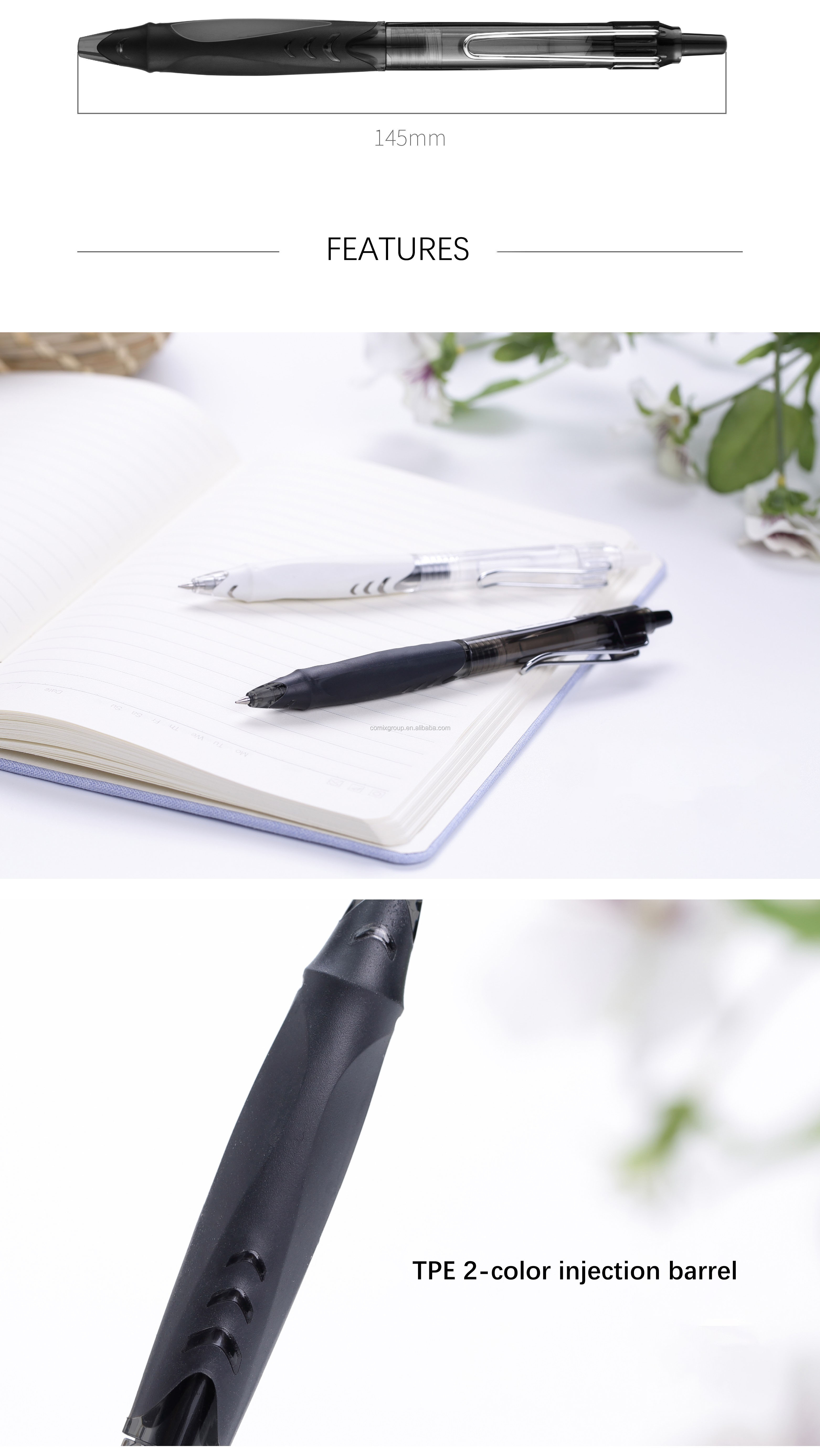 0.5mm extra fine point metal tip black retractable dry quick gel pen