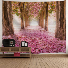 Sakura Road Tapestry Big Tree Pole Cherry Blossoms Wall Hanging Nature Style Flower 3D Print Romantic Tapestry for Living Room Be