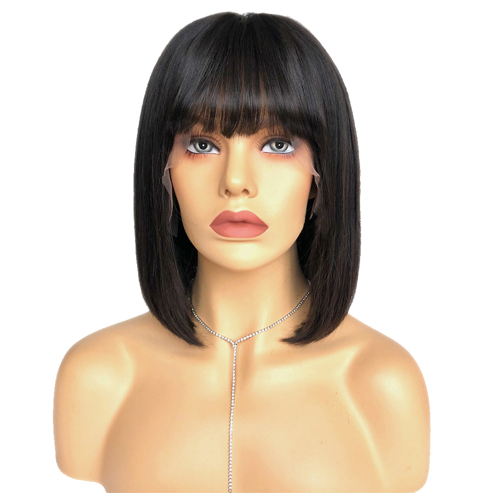 cheap price 100% virgin Brazilian human hair bob wig with bangs lace front bob wigs human hair