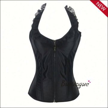 On sale waist trimming bustier corset shape body black leather corset top