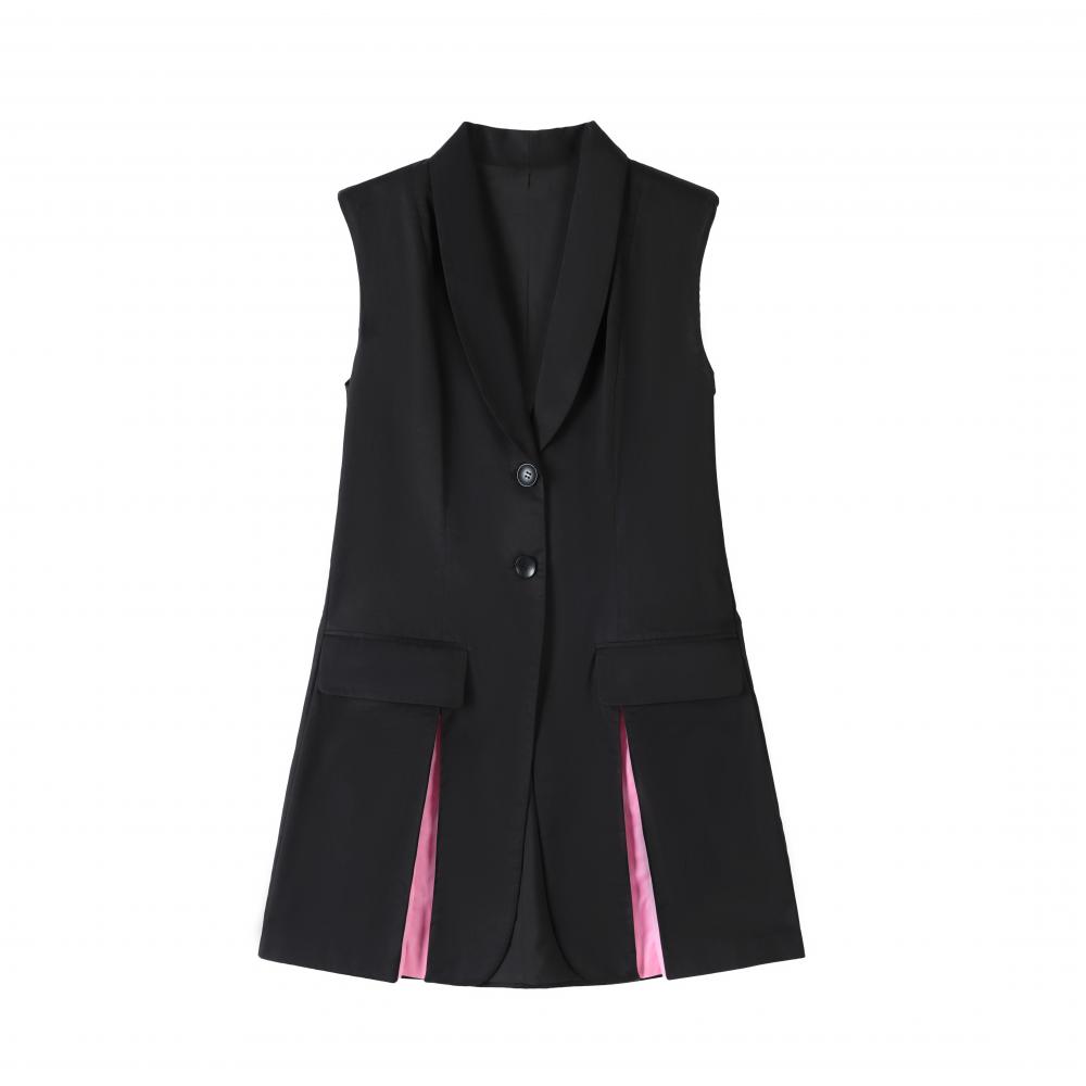 Sleeveless Mid-length Dress with Suit Collar