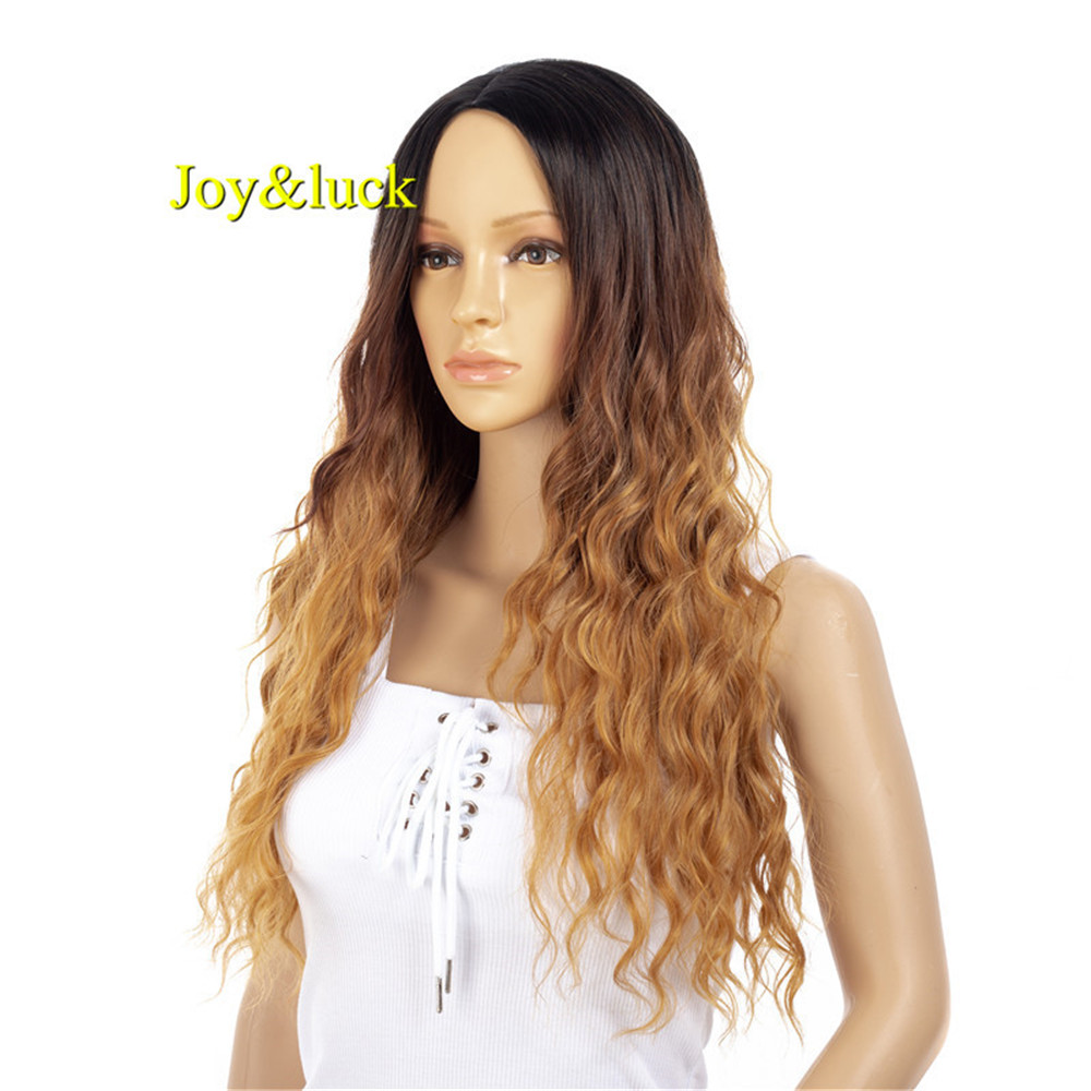 Women's 22inch Black Ombre Brown Wholesale Hair Wig For Women Daily or Cosplay Party Long Natural Curly Synthetic Hair Wigs