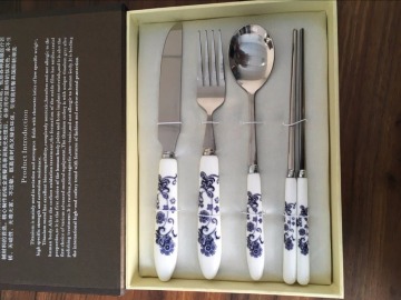 Customized glorious ceramic handle spoon fork knife tableware