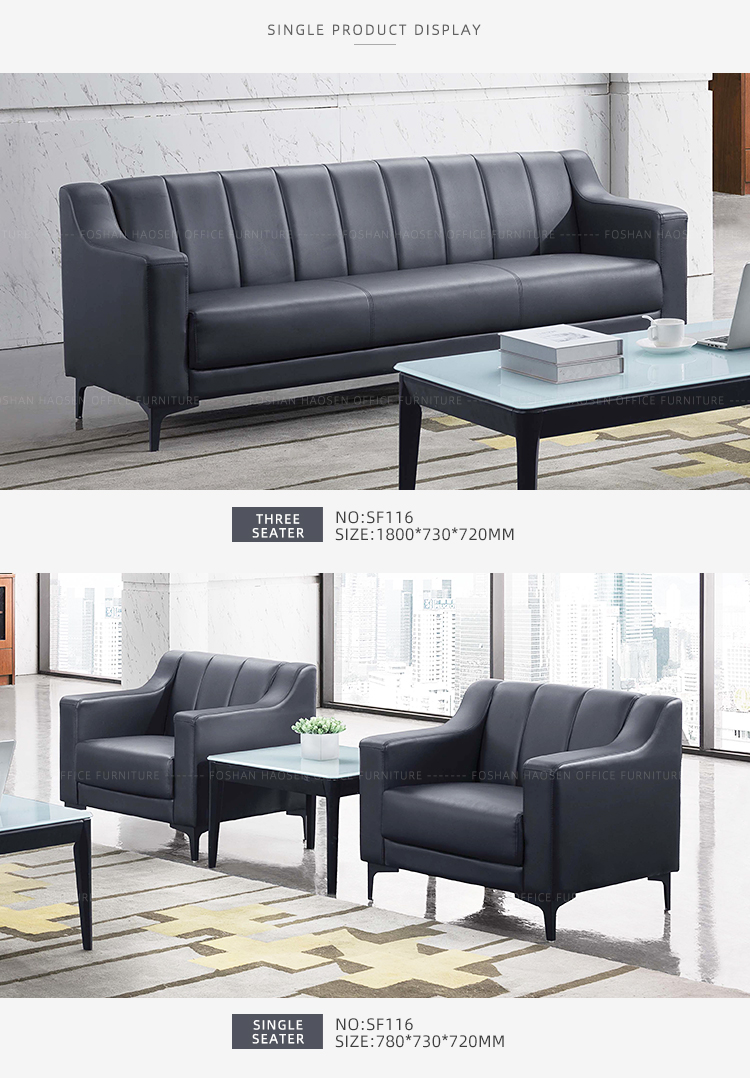 Modern Home\Office Fashion PU 3 and 1 Seater Black sectional leather sofa set