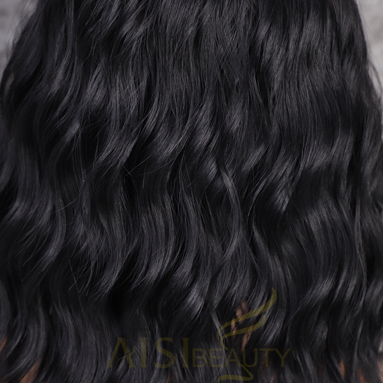 Aisi Beauty Wholesale 16 Inch Short Wavy Black Cheap Bob For Black Women Swiss Lace Front Synthetic Hair Wigs