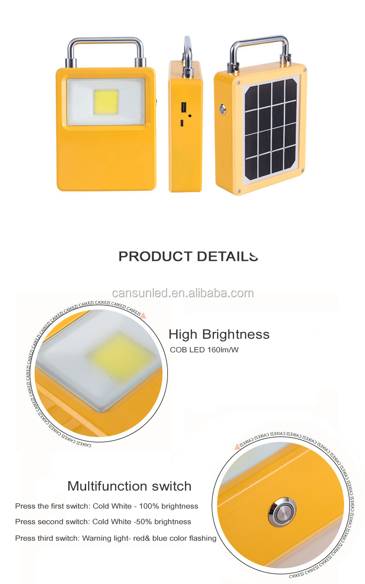 Die casting aluminum shell Charge mobile phone with multifunction cable rechargeable solar led portable light